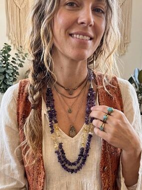 Handmade Amethyst Chip Necklace - Purple Layered Beads